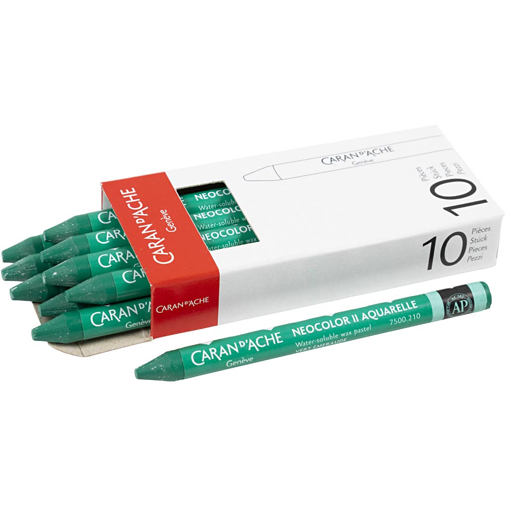 Caran Dache Caran d'Ache Neocolor II, L: 10 cm, Stärke 8,5 mm, Smaragdgrün (210), 10 Stück 1 Box