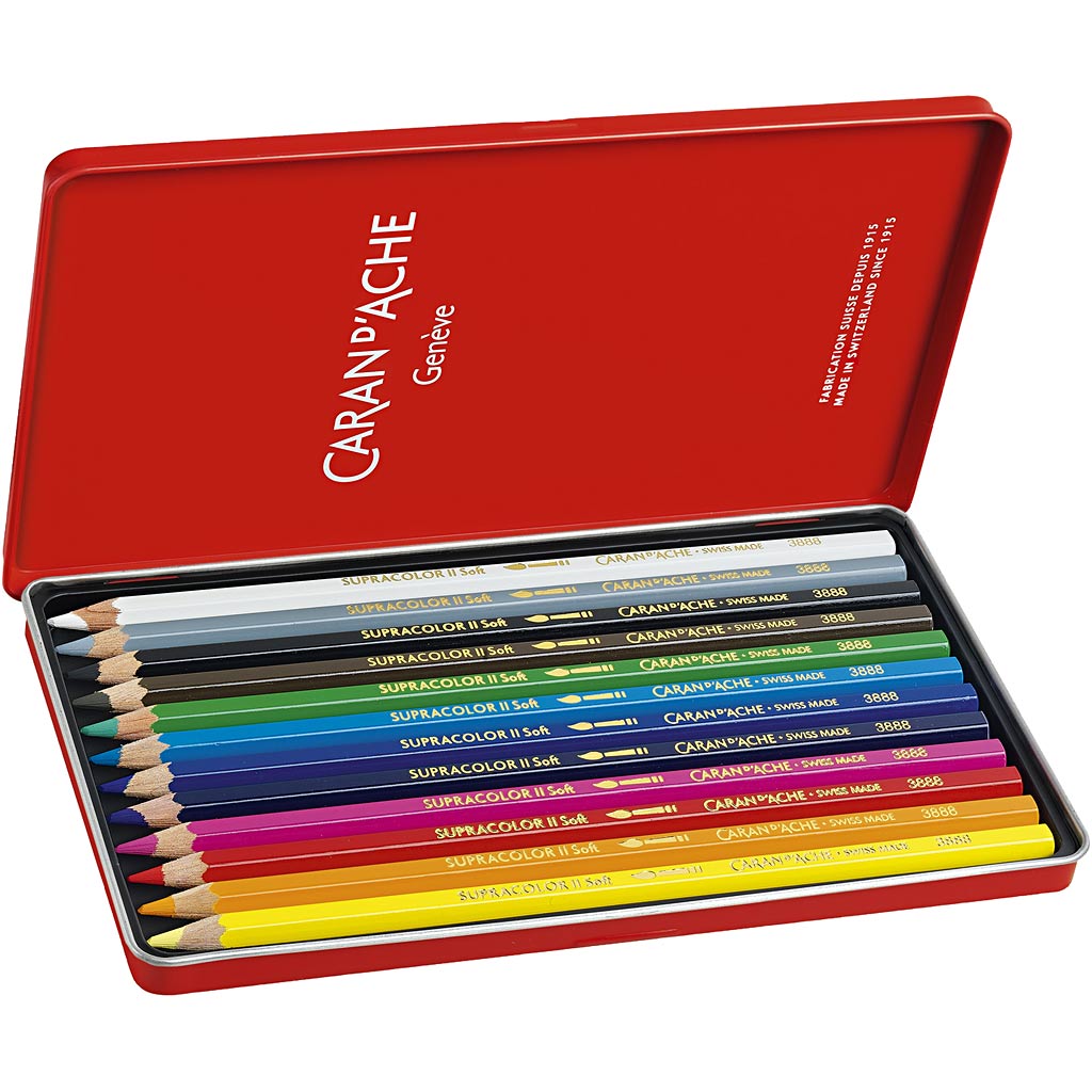Caran Dache Caran d'Ache Supracolor II Aquarellstifte, L: 17 cm, Mine 3,8 mm, verschiedene Farben, 12 Stück 1 Box