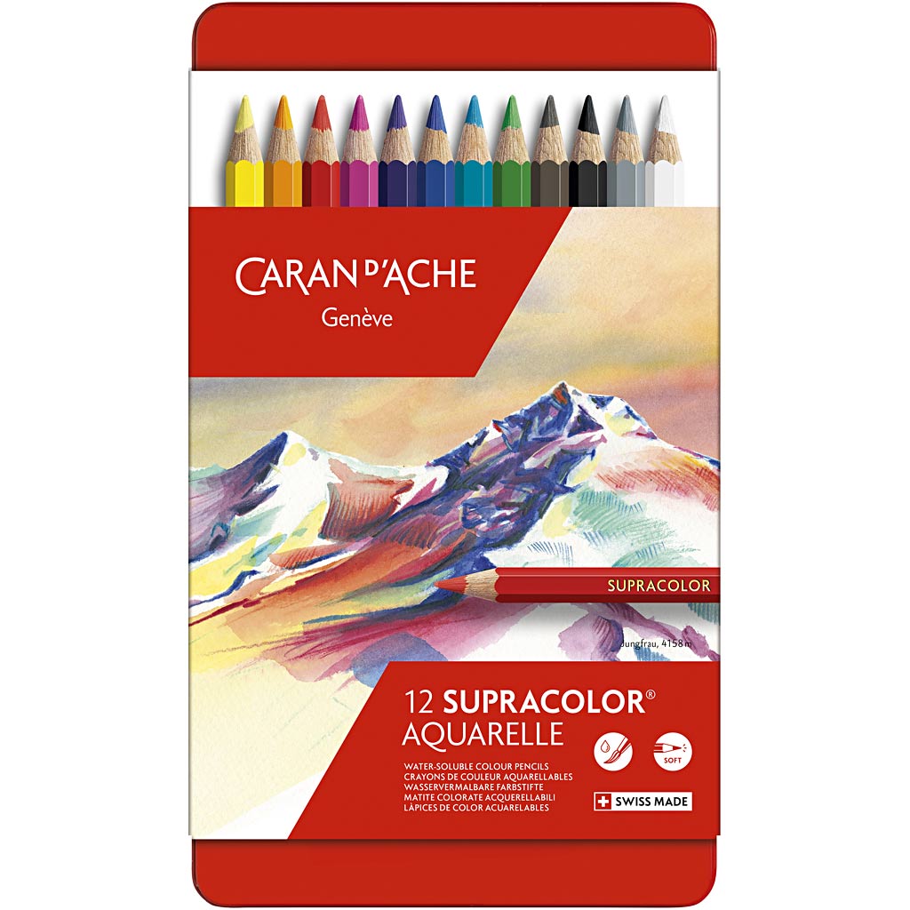 Caran Dache Caran d'Ache Supracolor II Aquarellstifte, L: 17 cm, Mine 3,8 mm, verschiedene Farben, 12 Stück 1 Box
