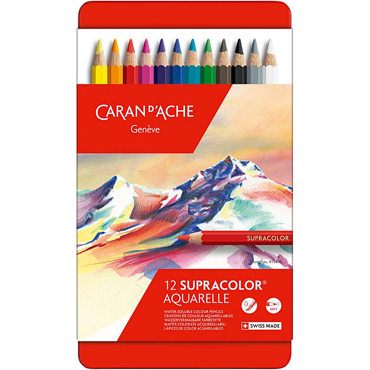 Caran Dache Caran d'Ache Supracolor II Aquarellstifte, L: 17 cm, Mine 3,8 mm, verschiedene Farben, 12 Stück 1 Box