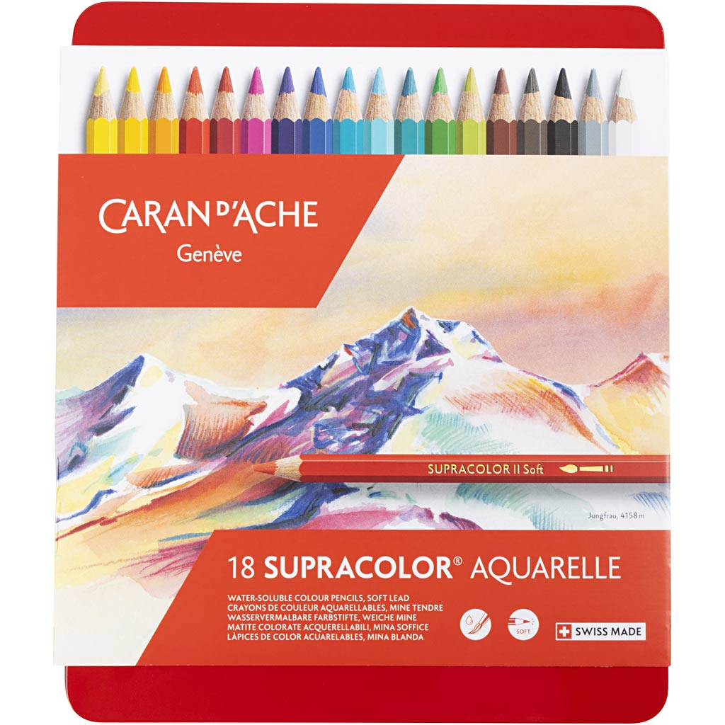 Caran Dache Caran d'Ache Supracolor II Aquarellstifte, L: 17 cm, Mine 3,8 mm, verschiedene Farben, 18 Stück 1 Box