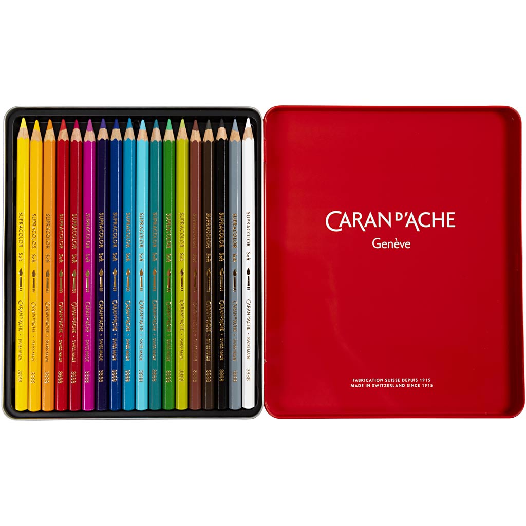 Caran Dache Caran d'Ache Supracolor II Aquarellstifte, L: 17 cm, Mine 3,8 mm, verschiedene Farben, 18 Stück 1 Box