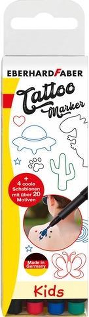 Eberhard Faber Tattoomarker – Kinder – 4 Stück – Rot, Grün, Blau, Schwarz – EF-559504