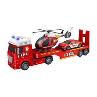 Schnelle Räder Autotransporter Feuerbrigade mit Auto und Hubschrauber mit Licht, Klang und Reibung