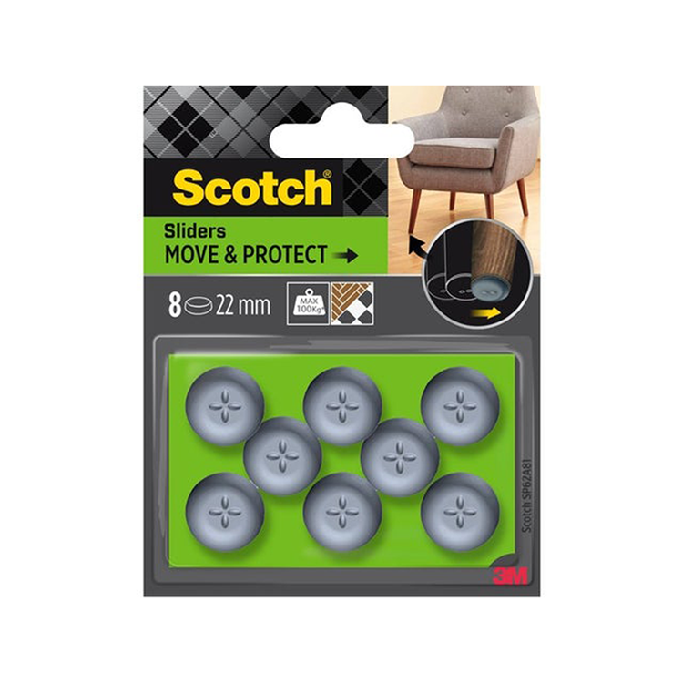 3m 1070692 - Scotch® Move Protect Sliderselbstklebend grauø 22 mm | 7 Stück