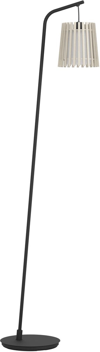 Eglo Fattoria Stehleuchte – E27 – 170 cm – Schwarz|Braun|Weiß – Holz | Textil