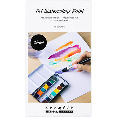 Creativ Company Art Aquarellfarbe, ½ Näpfchen, Blumen und Landschaften, Größe 10x15x20 mm, verschiedene Farben, 12 Farben 1 Stück