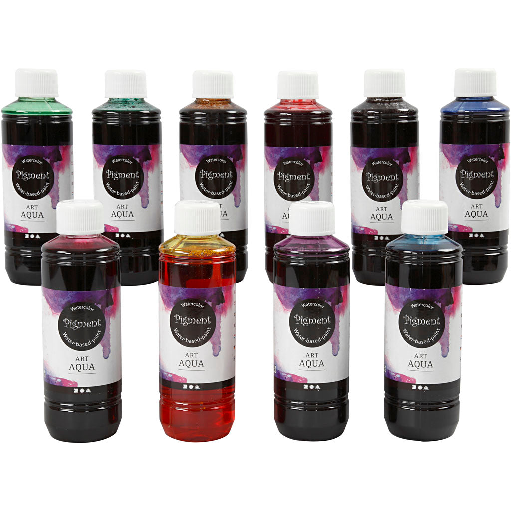 Pigmentierte flüssige Aquarellfarbe, verschiedene Farben, 10x250 ml 1 Box