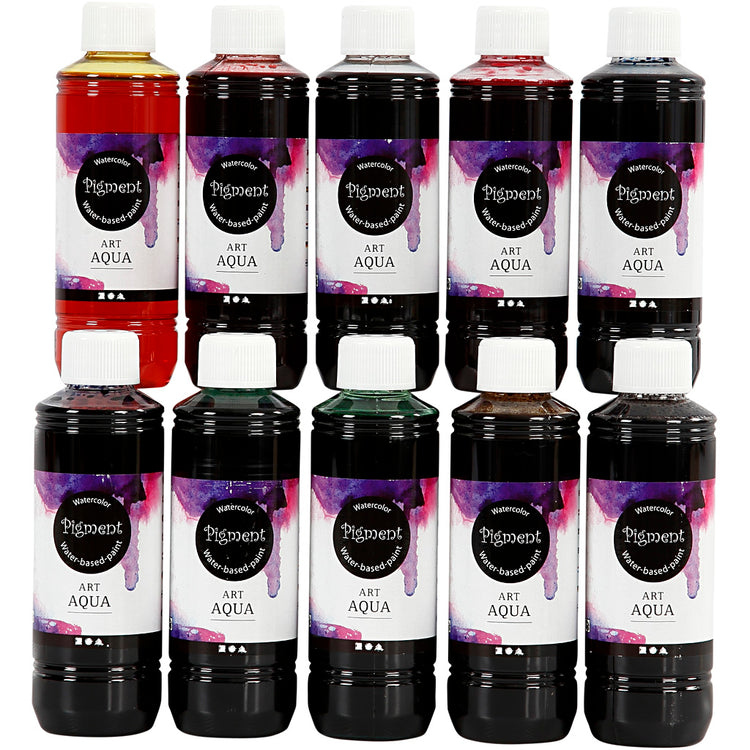 Pigmentierte flüssige Aquarellfarbe, verschiedene Farben, 10x250 ml 1 Box