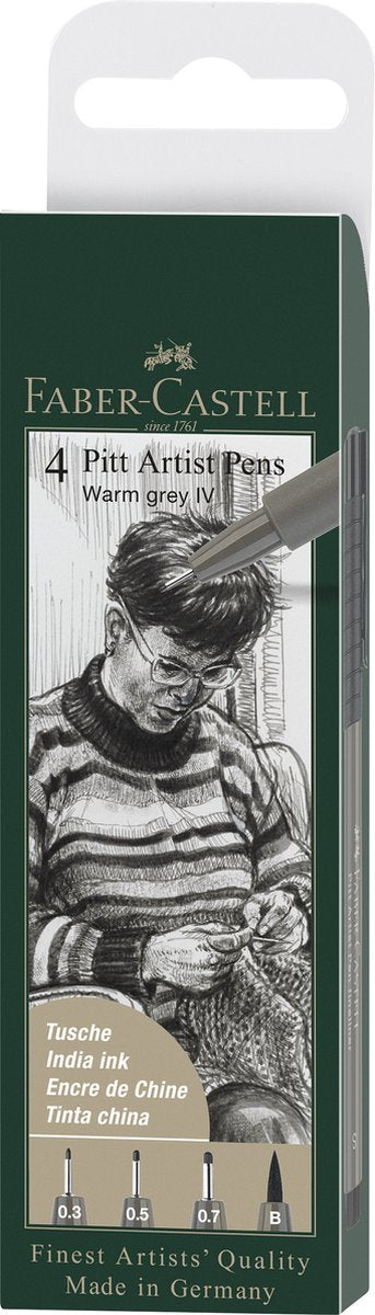 Faber-Castell Fineliner – Zeichenstift – Pitt Artist Pen – Warm Grey IV – 4 Stück – FC-167169