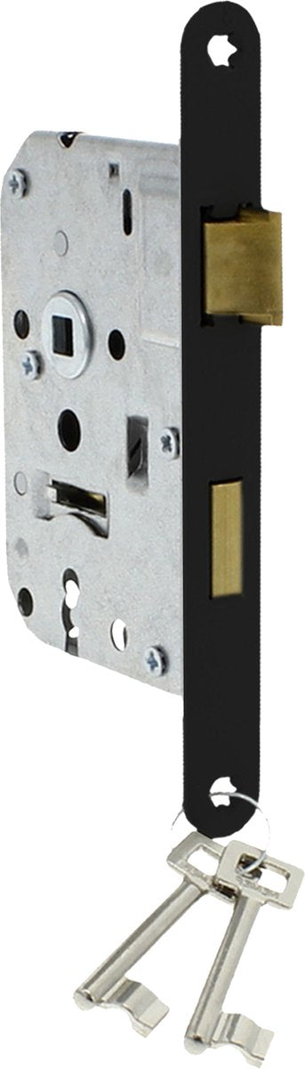 Starx Türschloss Innentür – Zimmertürschloss mit schwarzer Frontplatte – Schloss mit Schlüssel – 50 x 56 mm