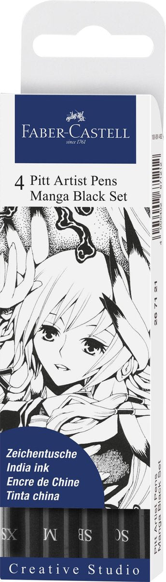 Faber-Castell Zeichenstift – Pitt Artist Pen – Manga 4-teilig – Schwarz – FC-267121