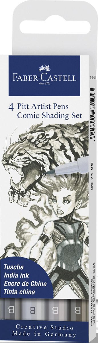 Faber-Castell Zeichenstift – Pinselstift – Pitt Artist Pen – Comic – 4-teilig – FC-267195
