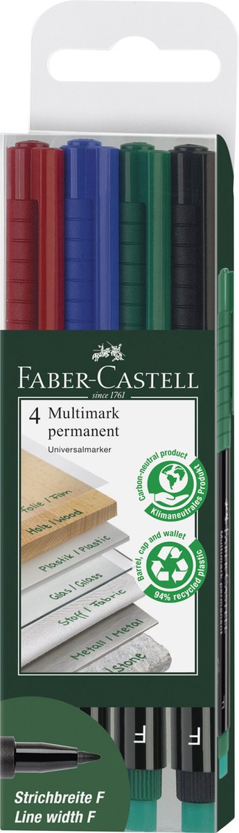 Faber-Castell Multimarker – permanent – Strichstärke f – 4 Stück – mit Radiergummi – fc-151304