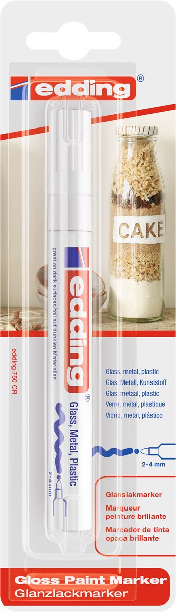 Edding 750 Lackmarker weiß – 2–4 mm – hitzebeständig und lichtecht – geeignet zum dauerhaften Markieren, Dekorieren, Zeichnen auf Glas, Metall, Kunststoff und beschichtetem Papier