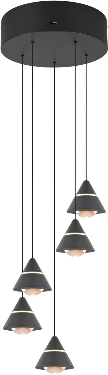Trio Romeo - Hängelampe - Schwarz matt - inkl. 5x SMD 7W - Deckenmontage - stufenlos höhenverstellbar - Dip-Schalter - nicht dimmbar