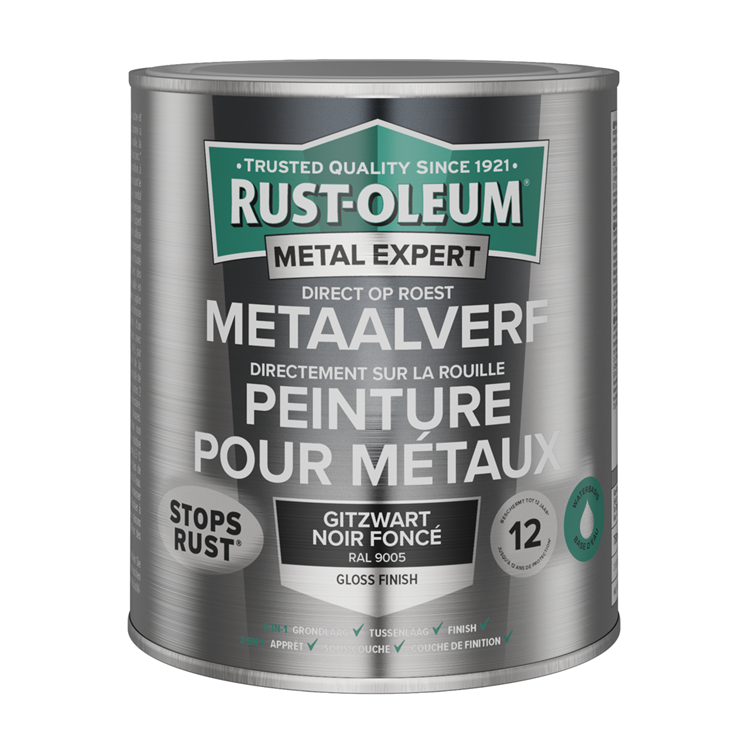 Rust-Oleum 1071327 – Metallfarbe-HG – RAL9005 – 750 ml direkt auf Rost | 1 Stk