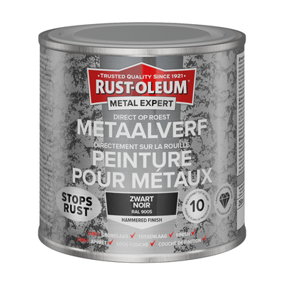 Rust-Oleum 1071368 – Hammerschlaglack – Schwarz – 250 ml direkt auf Rost – Metallfarbe | 1 Stk