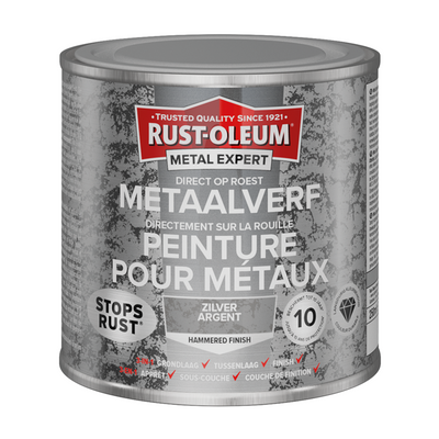 Rust-Oleum 1071371 – Hammerschlag – Silber – 250 ml direkt auf Rost – Metallfarbe | 1 Stk