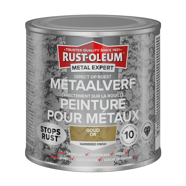 Rust-Oleum 1071374 – Hammerschlag – Gold – 250 ml direkt auf Rost – Metallfarbe | 1 Stk