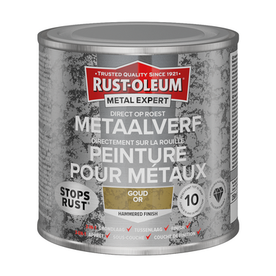 Rust-Oleum 1071374 – Hammerschlag – Gold – 250 ml direkt auf Rost – Metallfarbe | 1 Stk