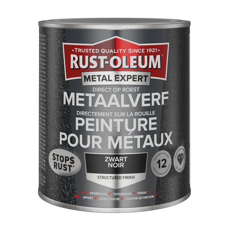 Rust-Oleum 1071376 – Struktur – Schwarz 750 ml direkt auf Rost – Metallfarbe | 1 Stk