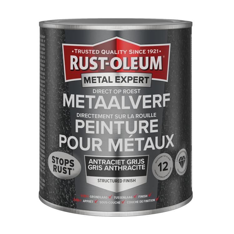 Rust-Oleum 1071375 – Struktur – Anthrazit 750 ml direkt auf Rost – Metallfarbe | 1 Stk
