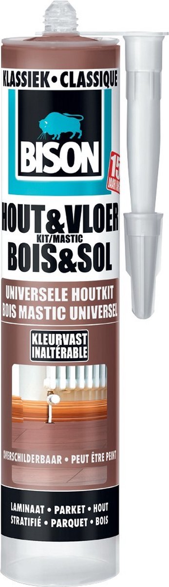 Bison Holzboden Classic Kartusche 300 ml, für Parkett, Laminat, Dielen, Kork, PVC, farbecht, schleifbar, elastisch, hochwertige Dichtmasse, zum Fugen und Spachteln