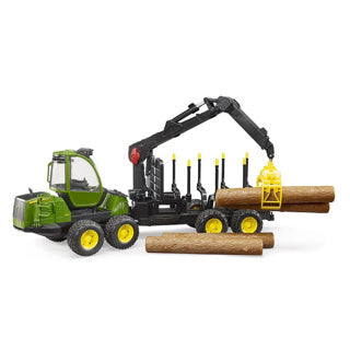 Bruder John Deere 1210e Forwarder mit vier Baumstämmen und