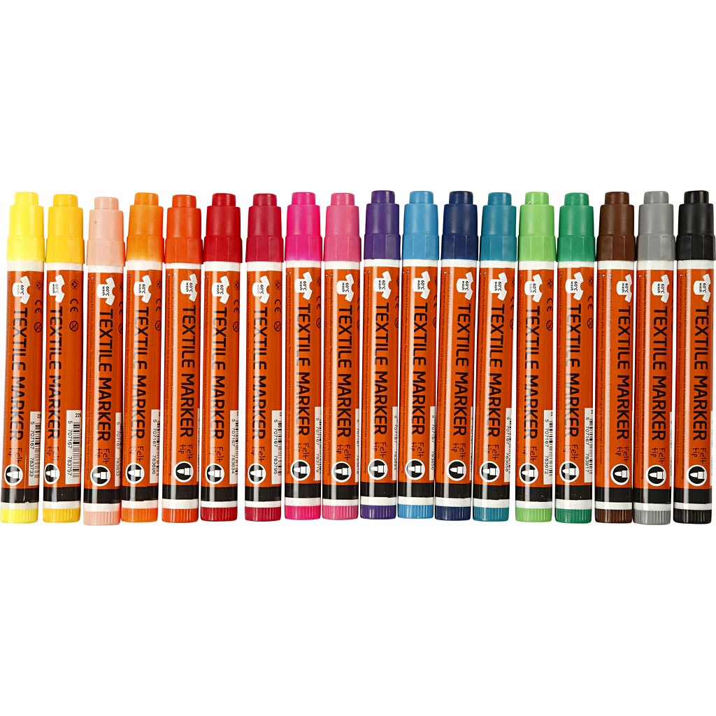 Textilmarker, Strichstärke 2-4 mm, verschiedene Farben, 18 Stück, 1 Box