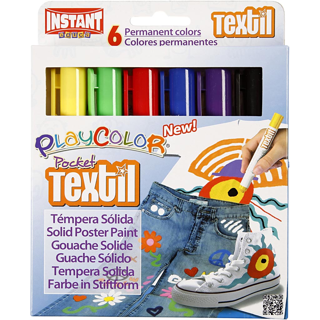 Playcolor® Playcolor Textilfarbe, L: 14 cm, verschiedene Farben, 5 g, 6 Stück 1 Box