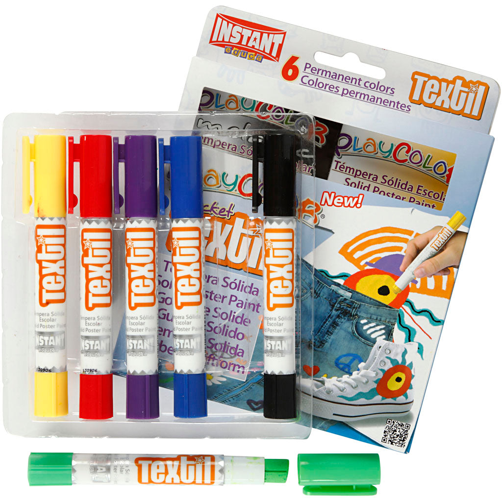 Playcolor® Playcolor Textilfarbe, L: 14 cm, verschiedene Farben, 5 g, 6 Stück 1 Box