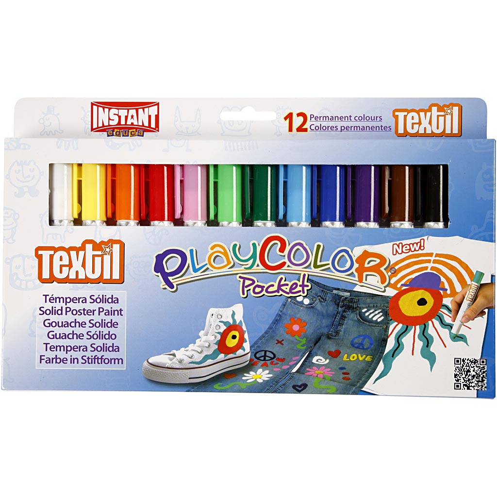 Playcolor® Playcolor Textilfarbe, L: 14 cm, verschiedene Farben, 5 g, 12 Stück 1 Box