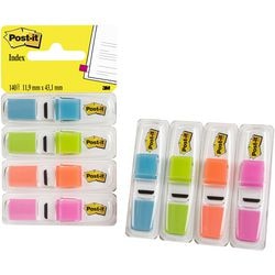 Post-it® Index schmal, Standardspender – leuchtendes Blau, leuchtendes Grün, Orange, leuchtendes Pink
