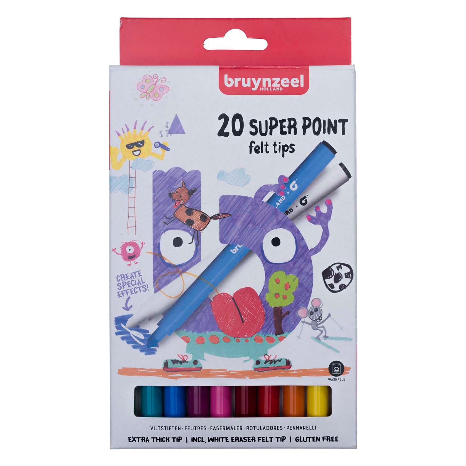 Bruynzeel Kids Super Point Filz -Tip -Stifte Set, 20 Farben