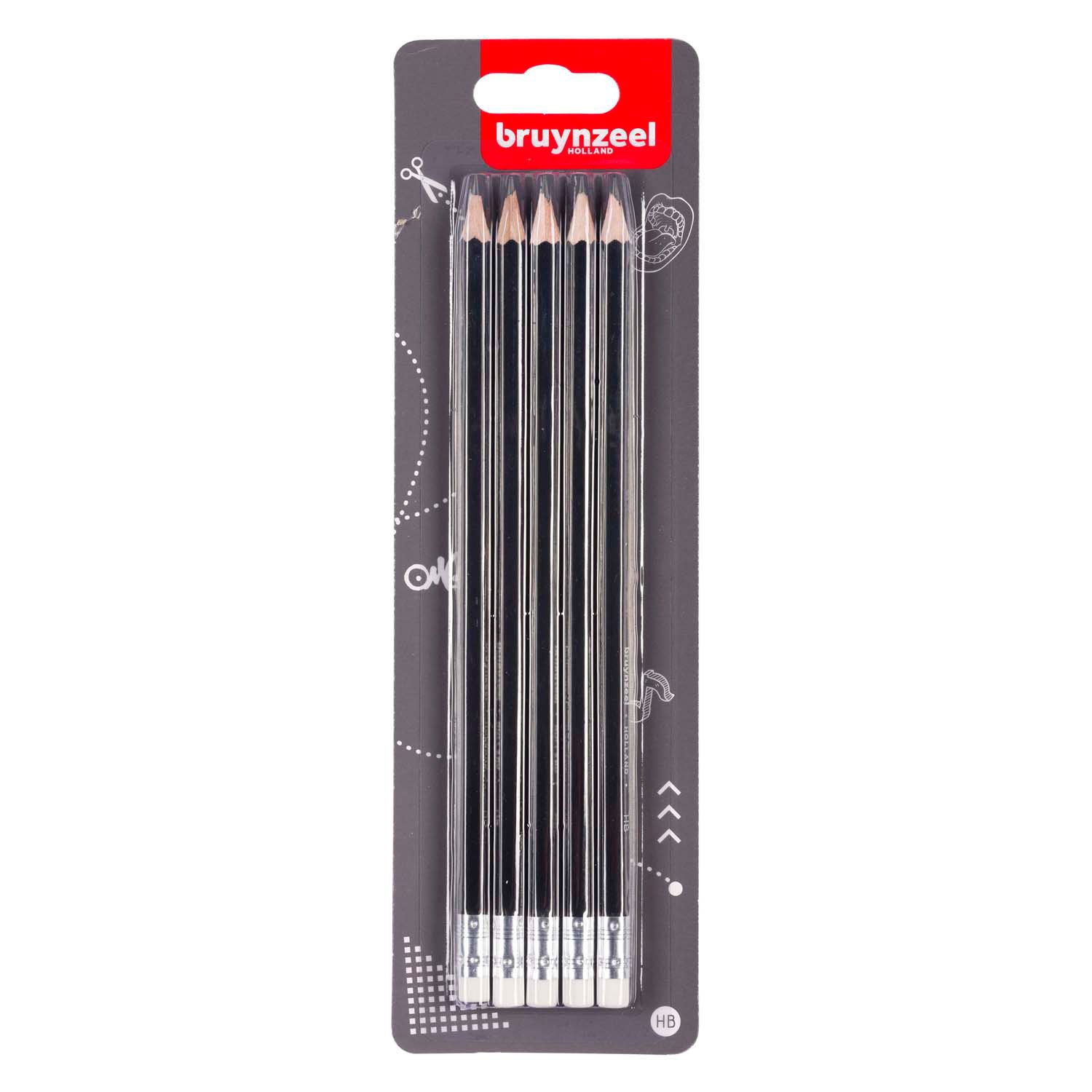Bruynzeel Graphit -Bleistift -Set, 5 HB -Stifte mit Gummi