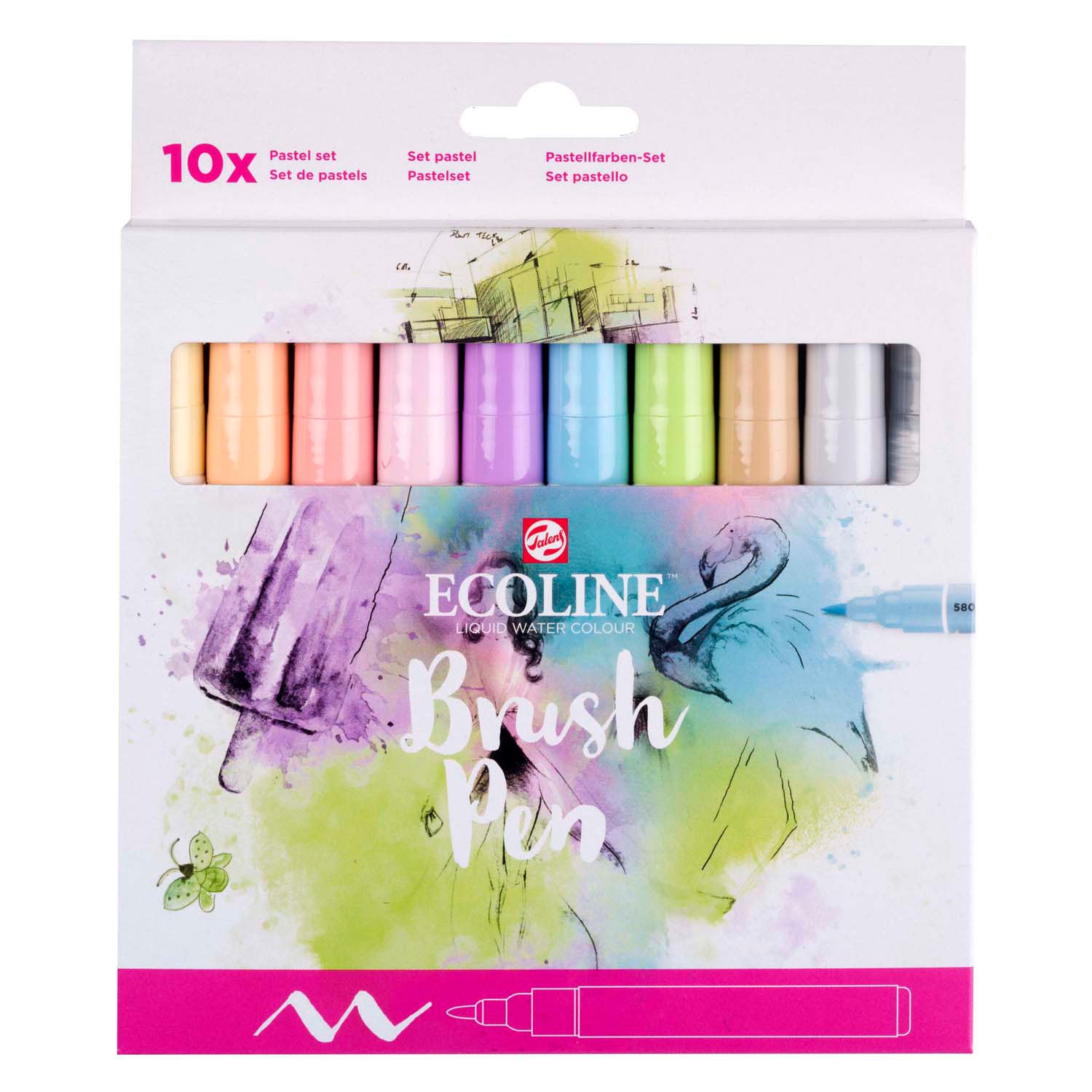 Bruynzeel Ecoline Brush Pen Set Pastell, 10 Farben