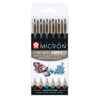 Sakura Pigma Micron 05 Tasche mit 6 Grundfarben
