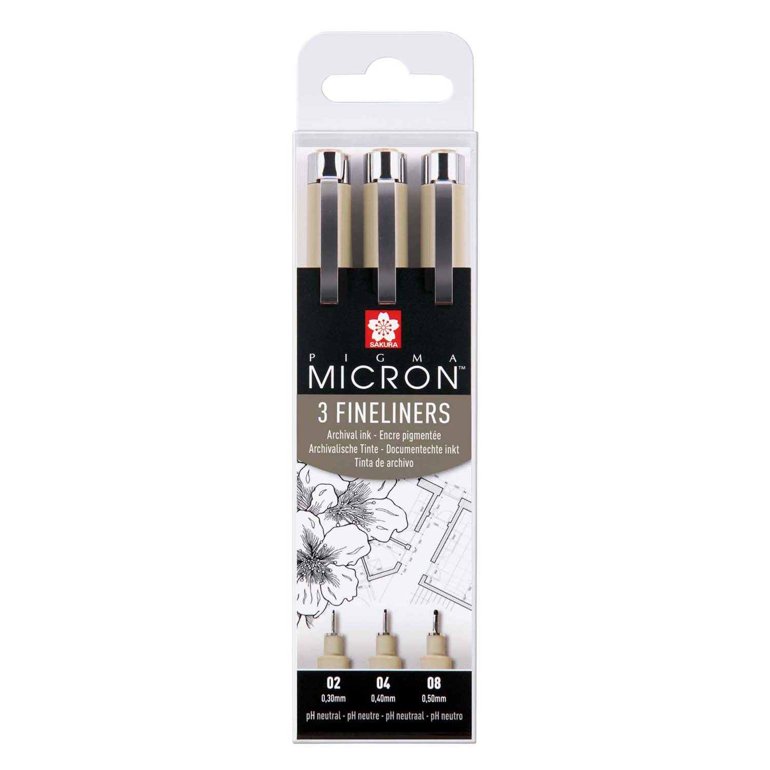 Sakura Pigma Micron Endui 3 Fineliners Schwarz 02-04-08