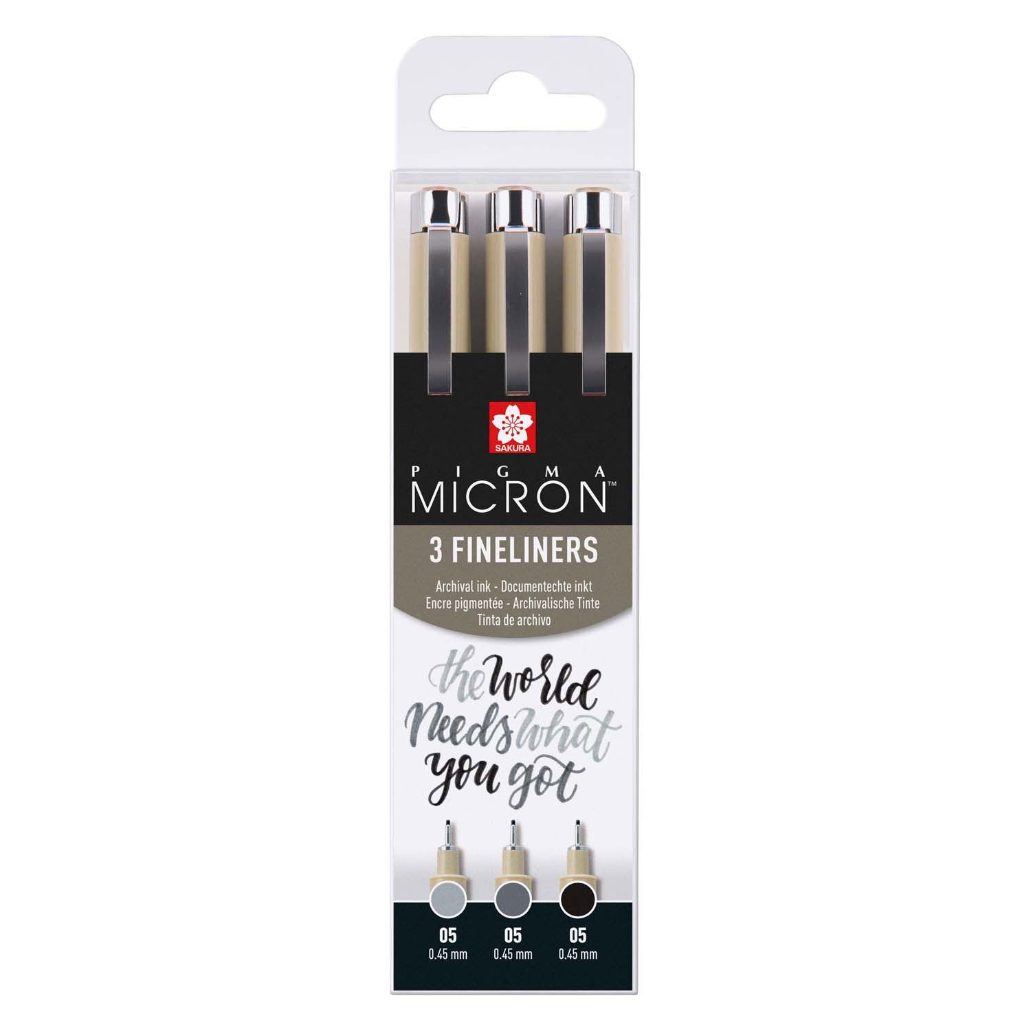 Sakura Pigma Micron 05 Fineliner Set, 3 Stifte, schwarz grau