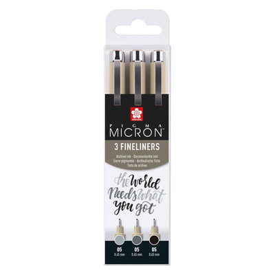 Sakura Pigma Micron 05 Fineliner Set, 3 Stifte, schwarz grau
