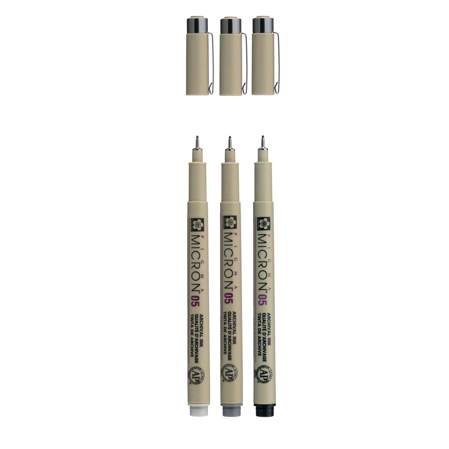 Sakura Pigma Micron 05 Fineliner Set, 3 Stifte, schwarz grau