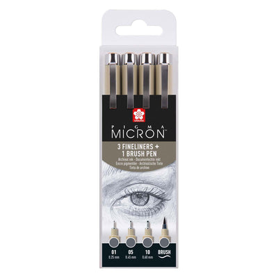 Sakura Pigma Micron Fineliner -Set, 4 Größen, Kühlung grau