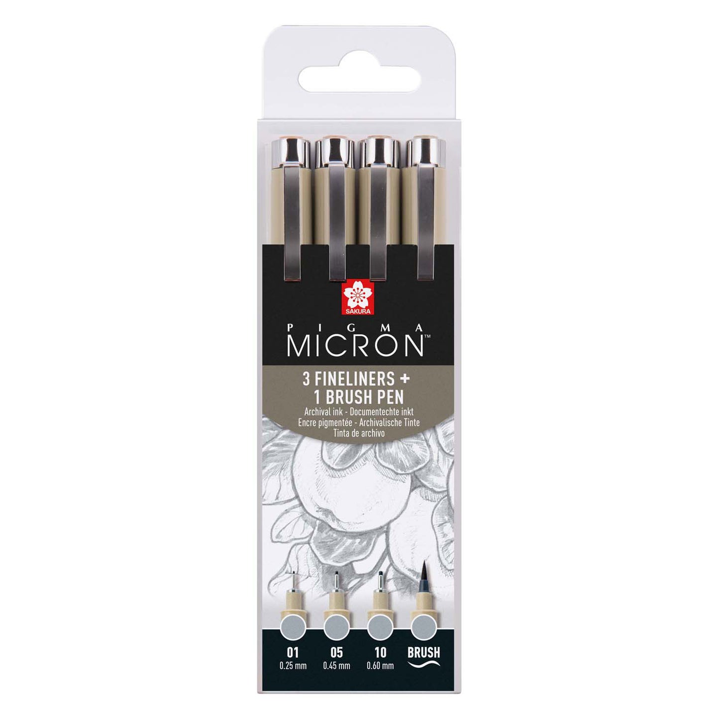 Sakura Pigma Micron Fineliner Set, 4 Größen, hellkühlendes Grau