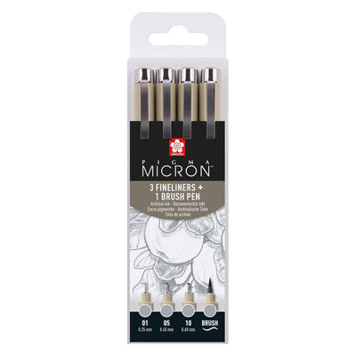 Sakura Pigma Micron Fineliner Set, 4 Größen, hellkühlendes Grau