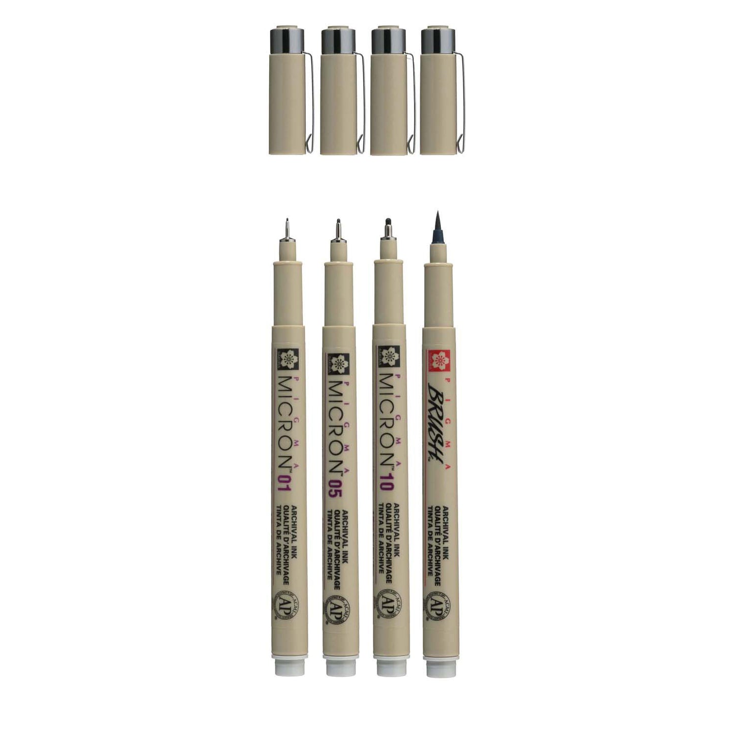 Sakura Pigma Micron Fineliner Set, 4 Größen, hellkühlendes Grau