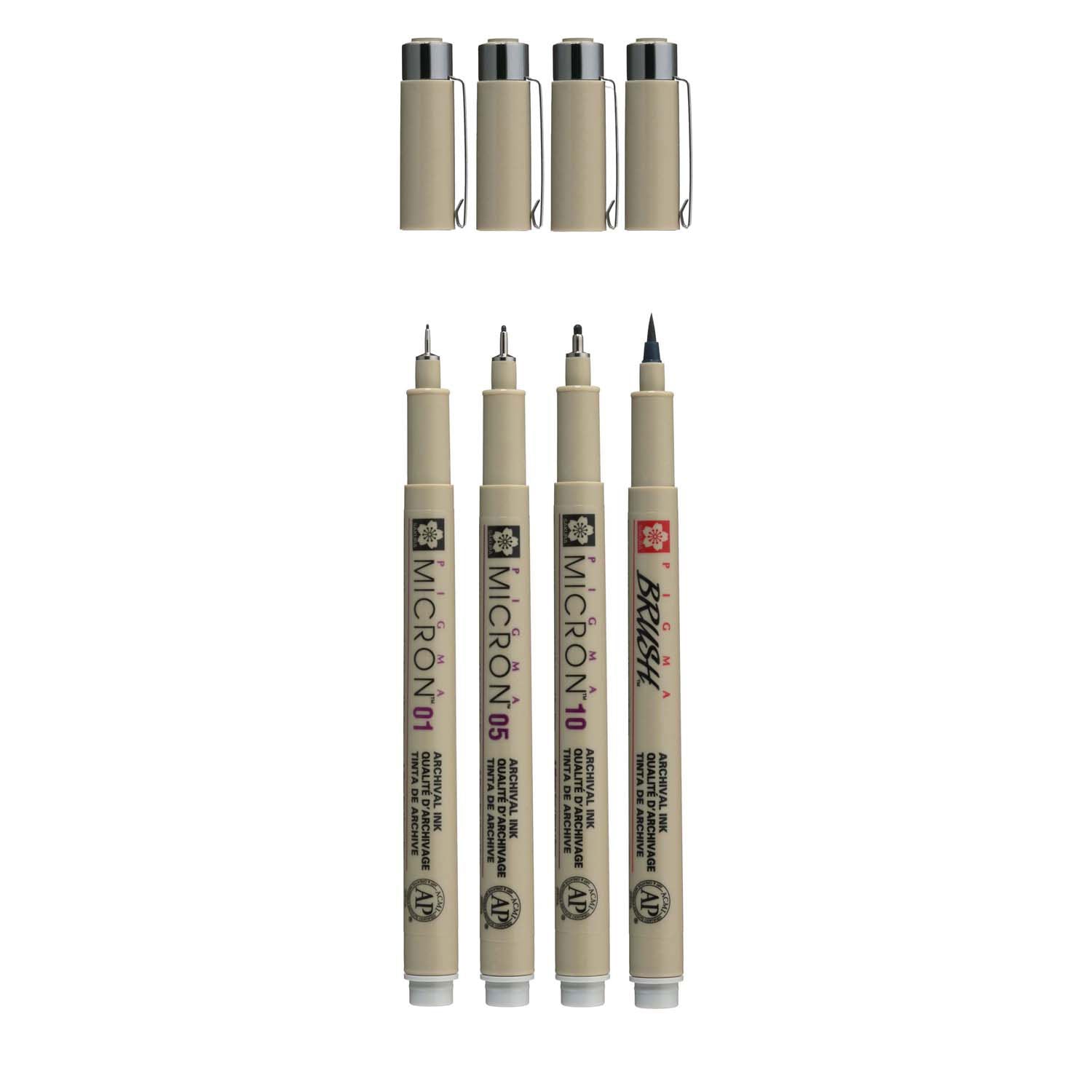 Sakura Pigma Micron Fineliner Set, 4 Größen, hellkühlendes Grau