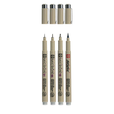 Sakura Pigma Micron Fineliner Set, 4 Größen, hellkühlendes Grau