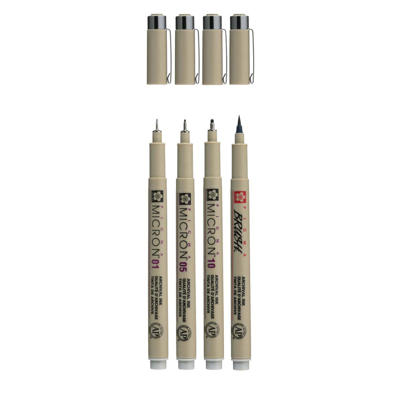 Sakura Pigma Micron Fineliner Set, 4 Größen, hellkühlendes Grau