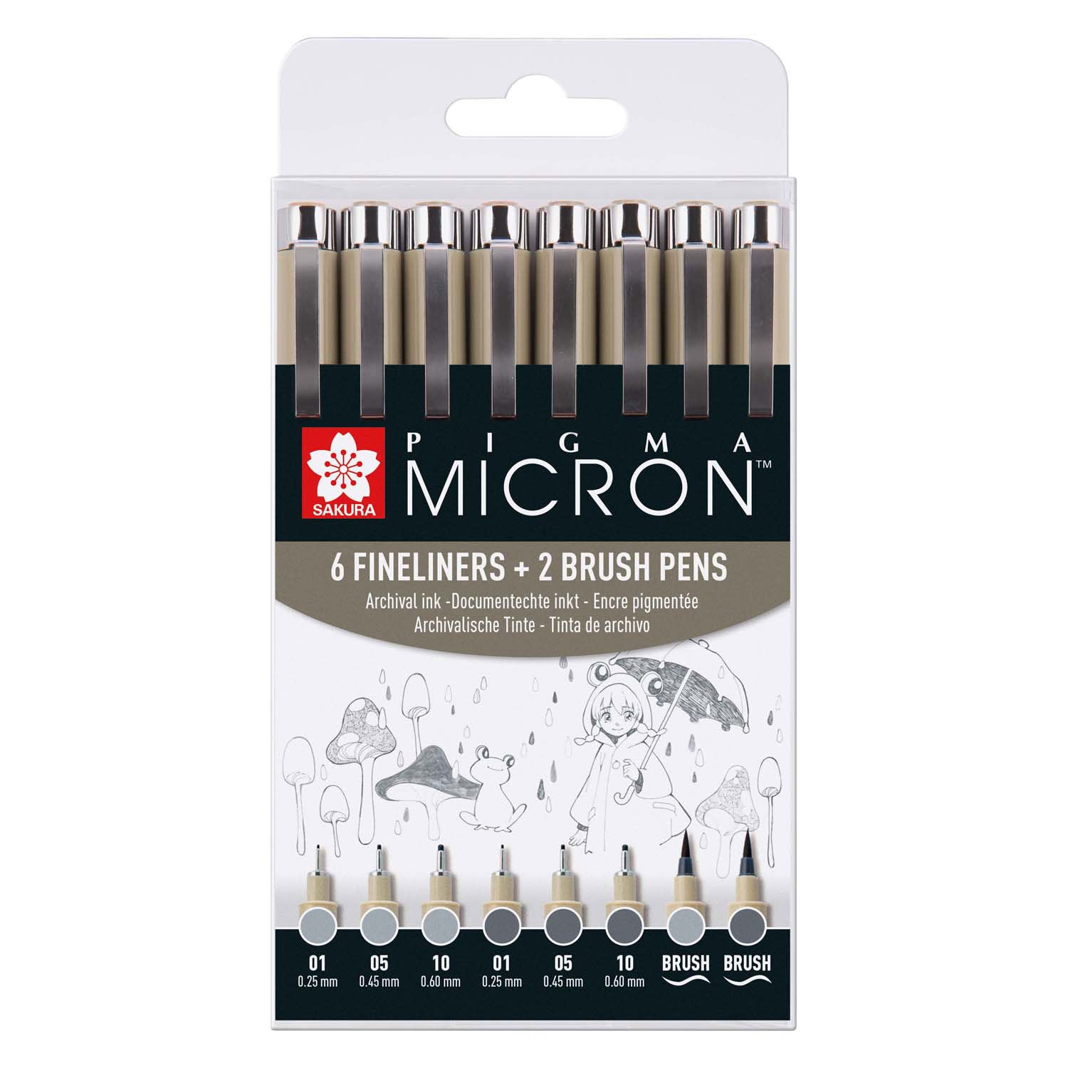 Sakura Pigma Micron Fineliner Set 8 Stift. (hell) Kühlung grau